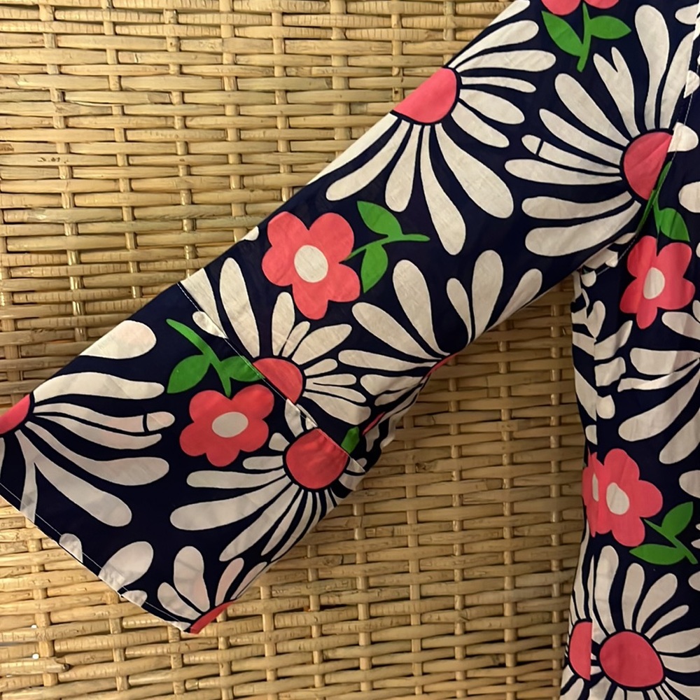 Lilly Pulitzer💕💙🤍 S 12 navy Gold but wht & pink floral print 3/4  sleeve NWB - Picture 2 of 7